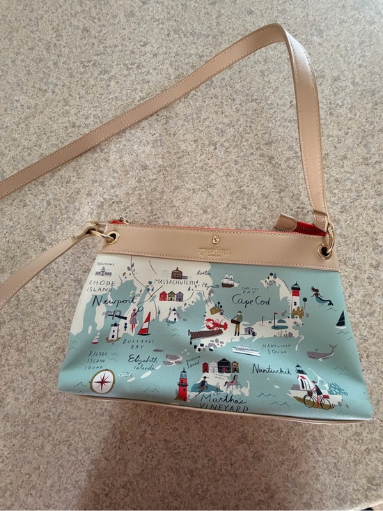 Spartina 449 Handbags - Spartina 449 Seafoam Map Print Crossbody with Tan Trim